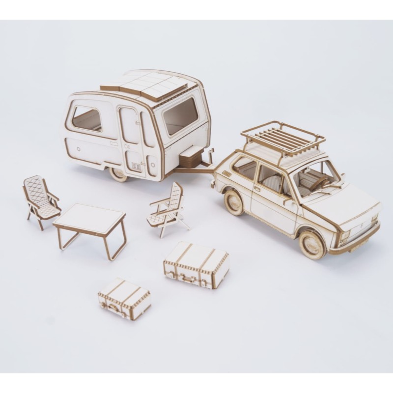 Fiat 126p + przyczepa N126 + dodatki skala 1:32 - model wycięty laserowo